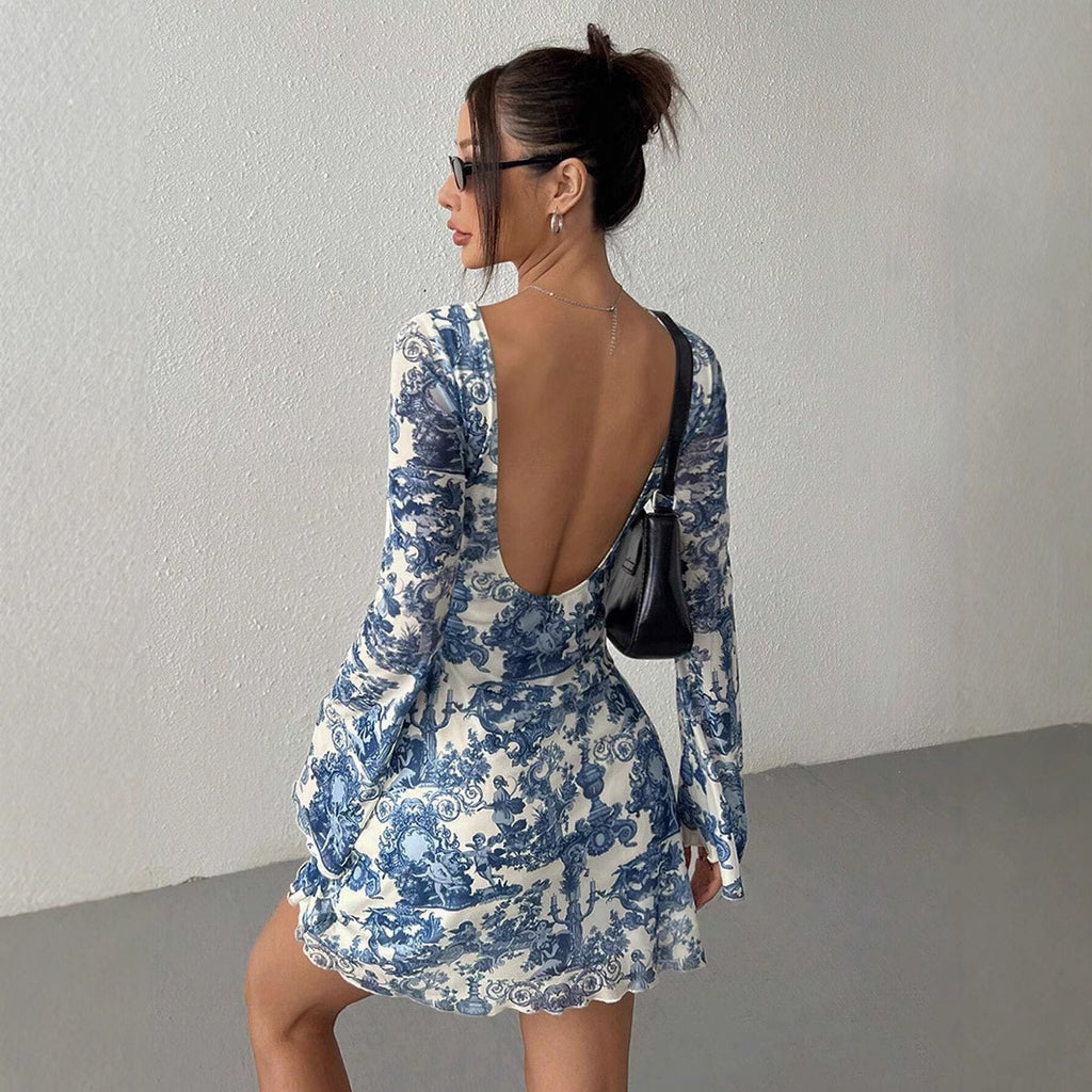 Printed Backless Dress