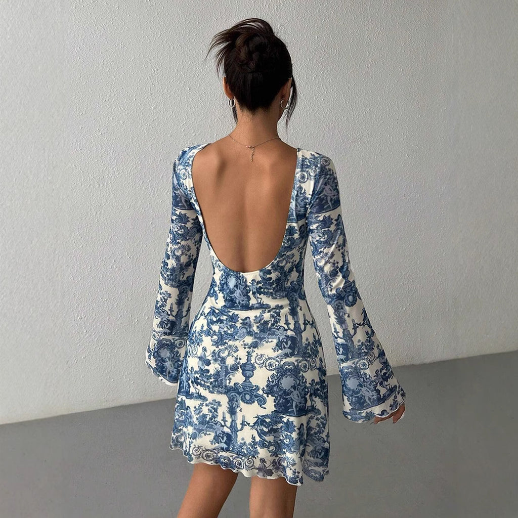 Printed Backless Dress